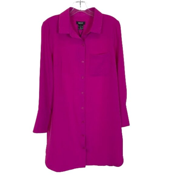 NWT Womens Size 8 DKNY Button Front Collared Long Roll Tab Sleeve Shirt Dress - Picture 1 of 8
